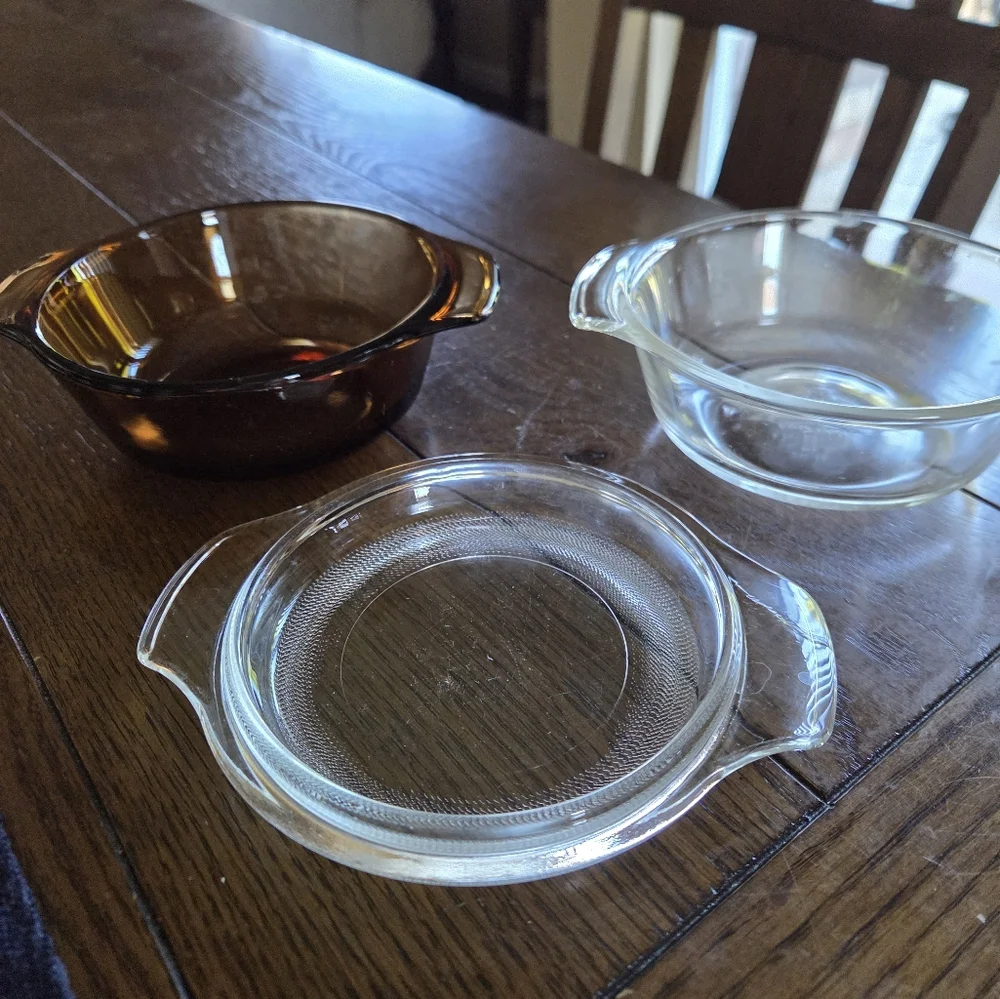 Vintage Anchor Hocking 12oz Ovenware Clear And Amber 1 Lid #472